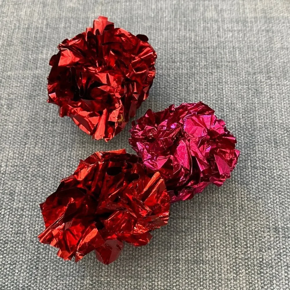 3 Gently Used Red Cat Crinkle Ball Toys